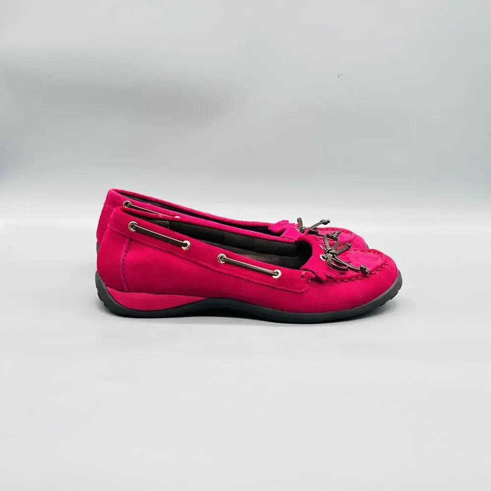 Vionic Shoes Womens 8.5 Pink Suede Petaluma Boat Flats Bow Slip On Comfort